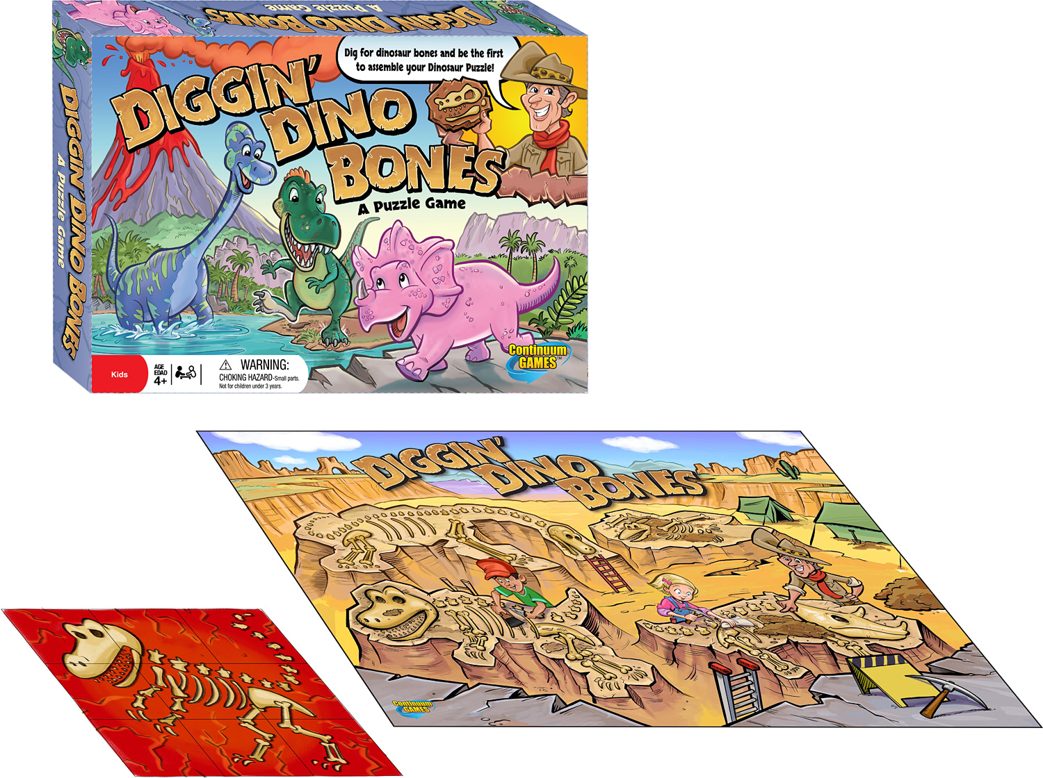 Continuum Games - Digging Dino Bones Board Game, Kids Aged 4 & Up